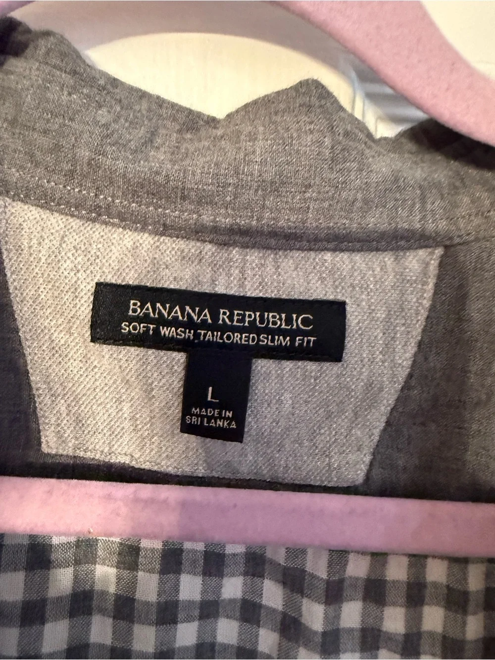 Banana Republic Men's Gray Button-Front Shirt with Check Lining